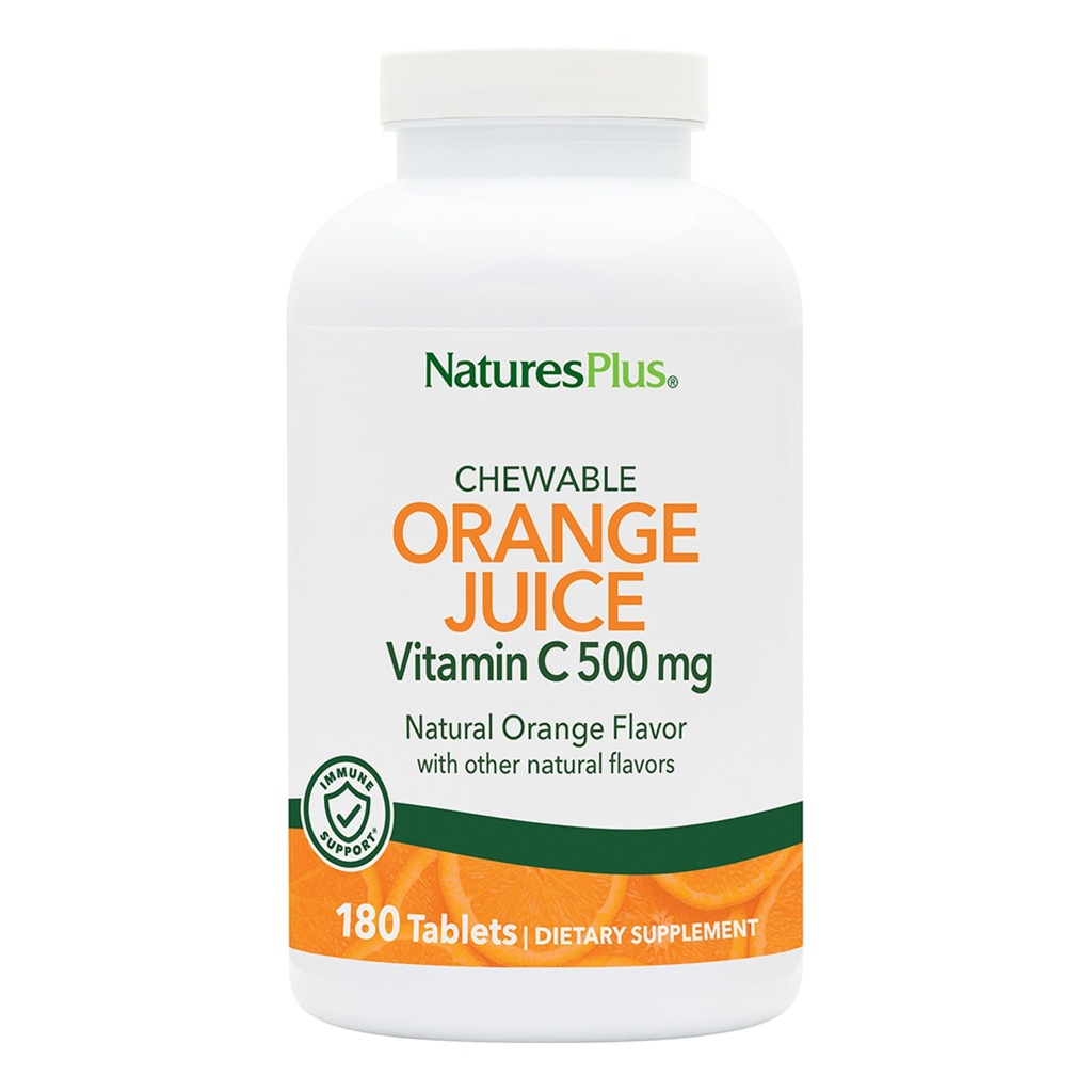 NaturesPlus Orange Juice Vitamin C 500 mg - 180 Chewable Tablets, Pack of 2 - Främjar optimal immunhälsa - Gentle on Your Stomach - Vegan, Gluten Free - 360 Total Servings