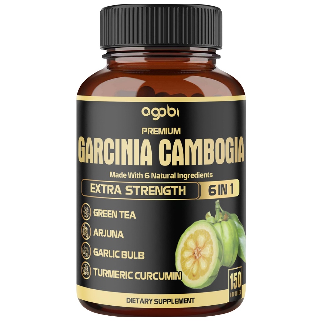 Premium Garcinia Cambogia kapslar med grönt te, Arjuna, vitlök, gurkmeja, svartpeppar - Body Health & Immune Support Supplement - 1 Pack 150 Caps för 5 månader