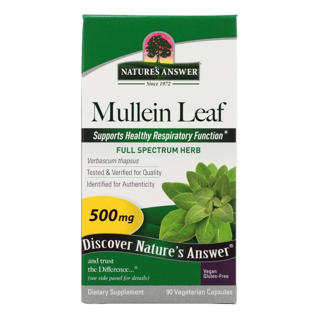 Naturens svar Mullein Leaf Capsules 90 - Alcohol Free, Vegetarian, Vegan, Gluten Free - Mullein kapslar för lungor - stöder andningsfunktion och lunghälsa