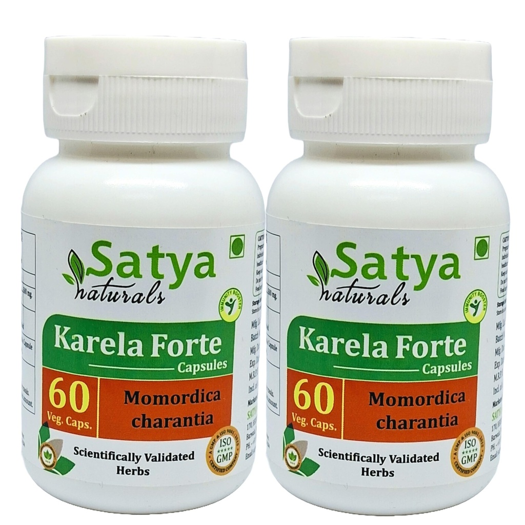 Bitter Melon Forte Capsule 500 mg. 60 Veg. Capsule | Karela (Momordica Charantia) Extract Capsules för män och kvinnor | Ayurvedic Herbal Supplement / läkemedel | 10:1 Forte (2 flaskor av 60 kapslar)