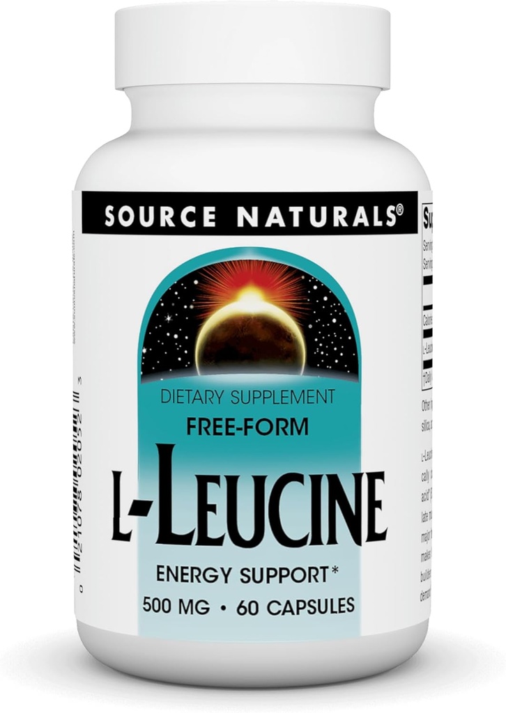 Källa Naturals L-Leucine En fri form Essential Amino Acid Supplement för energistöd - 60 kapslar