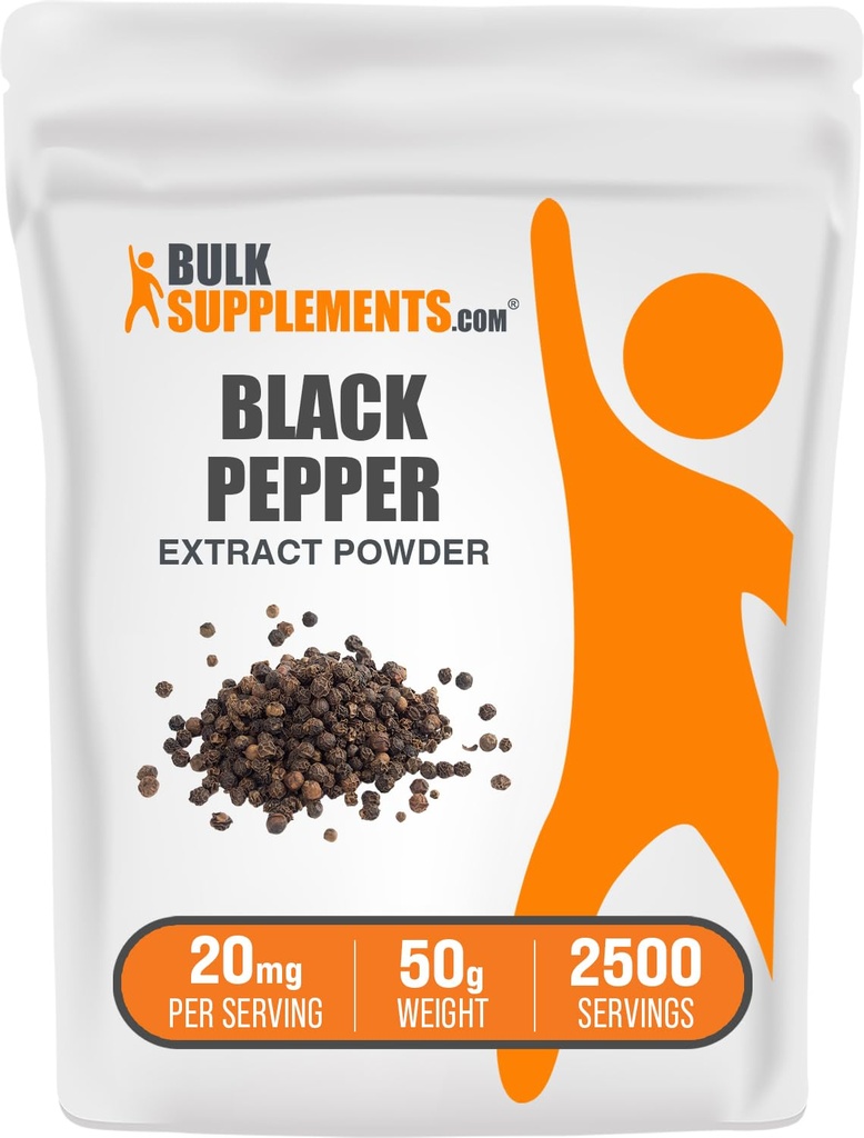 BulkSupplements.com Black Pepper Extract Powder - Black Pepper Supplements, Piperine Supplements - Vegan & Gluten Free, 20mg per Servering, 50g (1,8 oz) (Pack av 1)