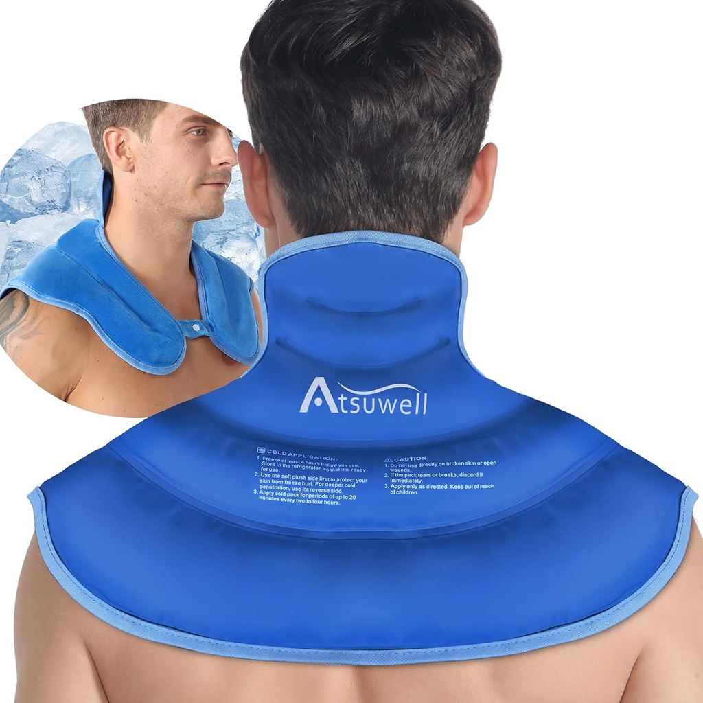 Atsuwell Ice Pack för nacke och axlar Cold Compression, Shoulder Ice Packs Reusable Gel Pack, Large Upper Back Cold Pack Wrap för nacke, axel, höft, blå