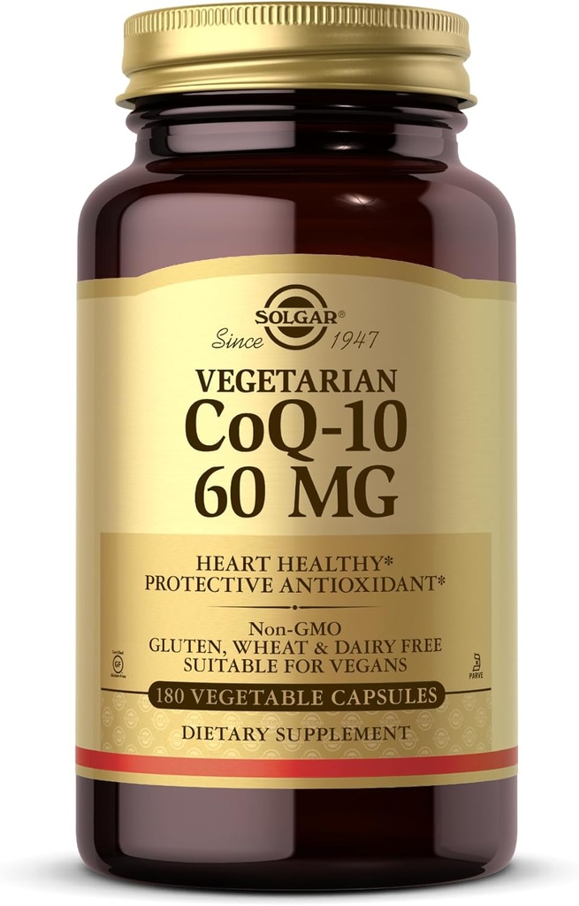 Solgar Vegetarian CoQ-10 60 mg - 180 Vegetabiliska kapslar - Skyddande antioxidant - Icke-GMO, Vegan, Glutenfri, Dairy Free, Kosher - 180 portioner