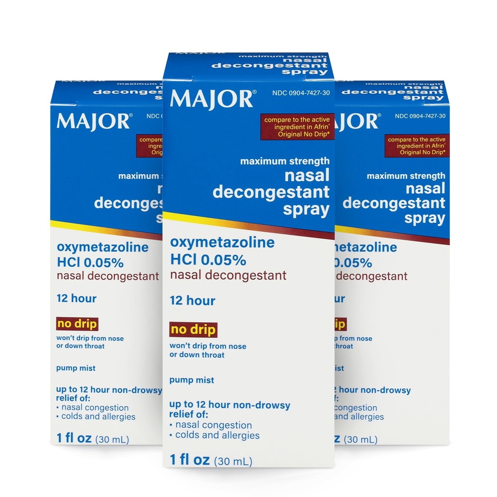Maximal styrka Nasal Decongestant Spray, Oxymetazoline HCl 0,05% Pump Mist, Non-Drowsy Nasal Spray, upp till 12-timmars Relief från Nasal Congestion, Colds och Allergies 1 Fl. Oz. (3-Pack)