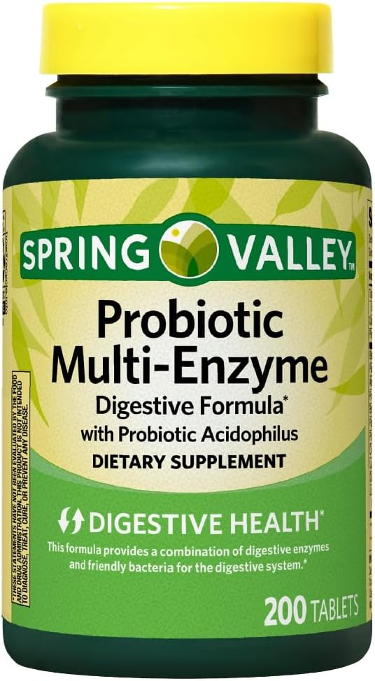 Spring Valley Probiotic Multi-Enzyme Digestive Formel tabletter, 200 greve