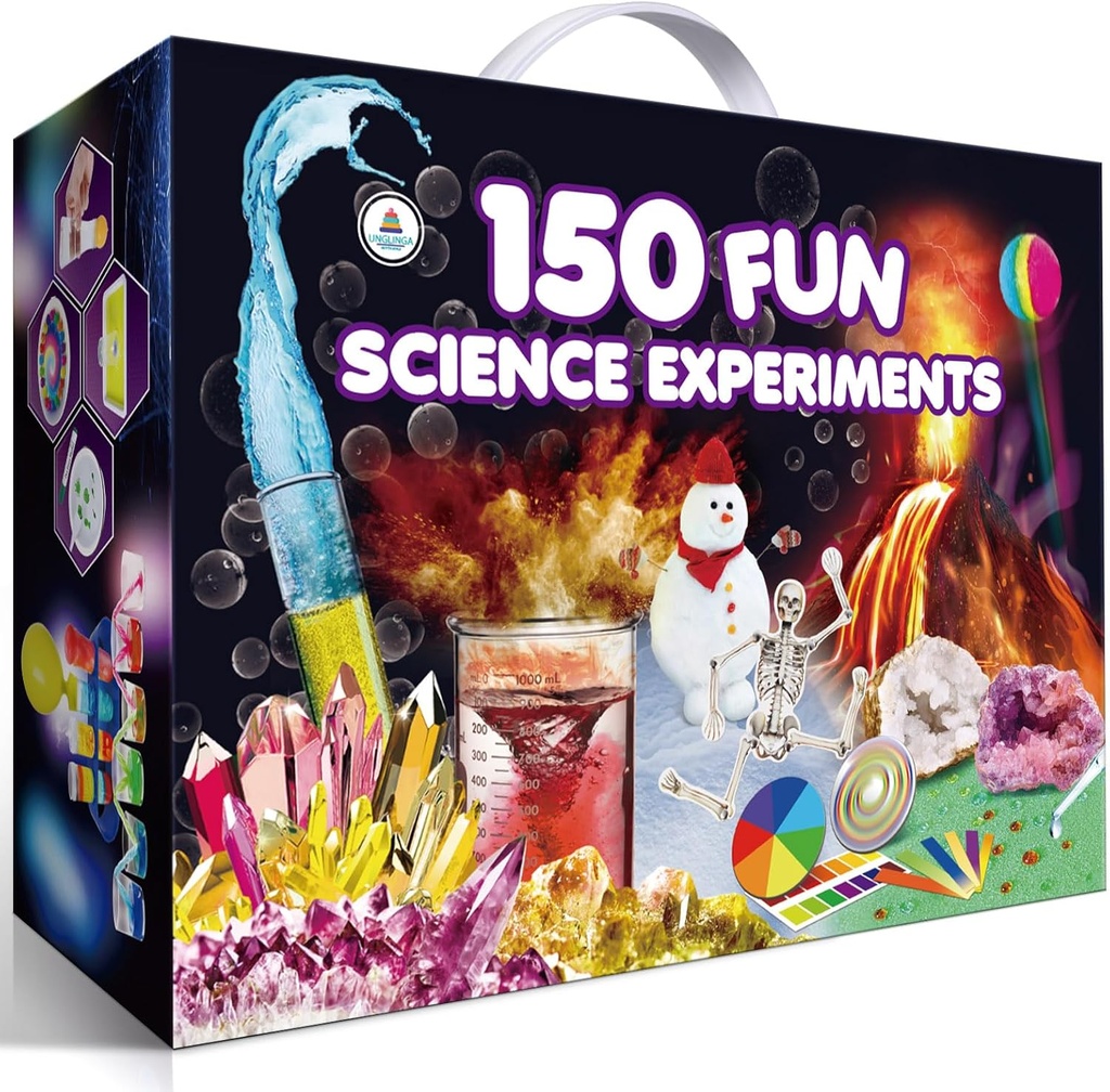 UNGLINGA 150 Experiments Science Kits for Kids Boys Girls, S.T.E.M Kit Toys Gåvor Idéer Födelsedag Jul, Kemi Break Geodes, Volcano, Physics Educational Activities Project