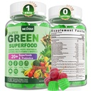 Super Greens Gummies, Greens Superfood Powder Alternative w/Spirulina, Chlorella, Prebiotic Fiber, Probiotic, Fruit Veggie, Daily Greens Vegetable for Digestive & Gut Health, Immunity, Focus, 60 Cts