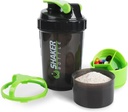 Shaker Bottle - Protein Shaker Cup med lagringskomponenter - Leak-proof Workout Shake Bottles med Mixer för Smooth Mixing-500ML/16oz (GREEN & BLACK)