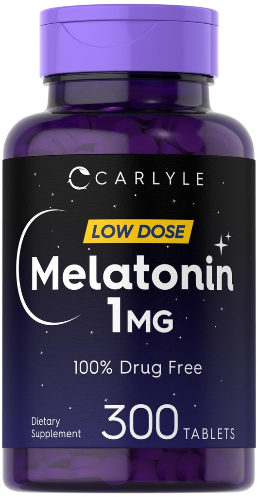 Carlyle Melatonin 1 mg | 300 låga dos tabletter | Drug Free Aid | Vegetarian, icke-GMO, Gluten Free