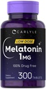 Carlyle Melatonin 1 mg | 300 låga dos tabletter | Drug Free Aid | Vegetarian, icke-GMO, Gluten Free