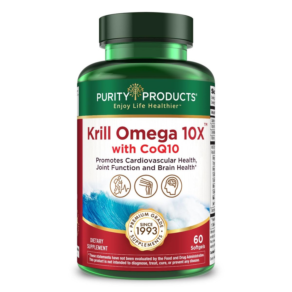 Krill Omega 10X fler EPA & DHA med CoQ10 Super Formel från Purity Products. 60 SOFT GELS