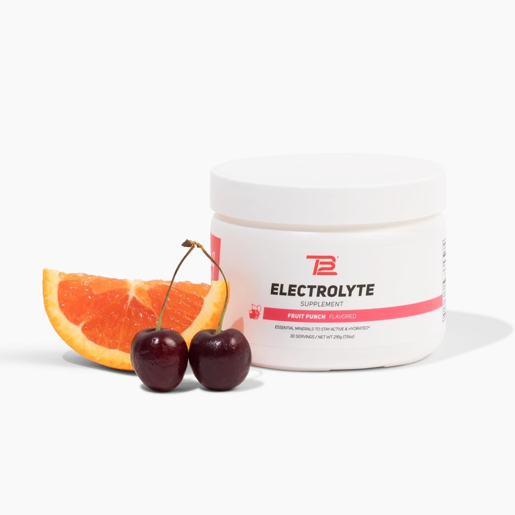 TB12 Electrolyte Powder Fruit Punch - Mineral-Rich Electrolyte Powder för snabb Hydration av Tom Brady - Naturlig, Låg socker, Vegan, Gluten-Free, Lätt att Mix - 30 portioner (1 Jar)