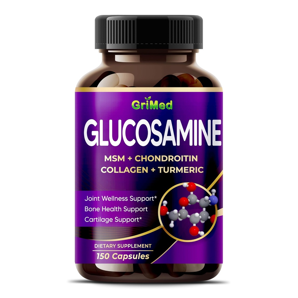 GriMed Glukosamin 12.000mg - X12 Power med MSM, Chondroitin, Collagen, gurkmeja för gemensam Wellness, starka ben, broskstöd - USA Made & Tested