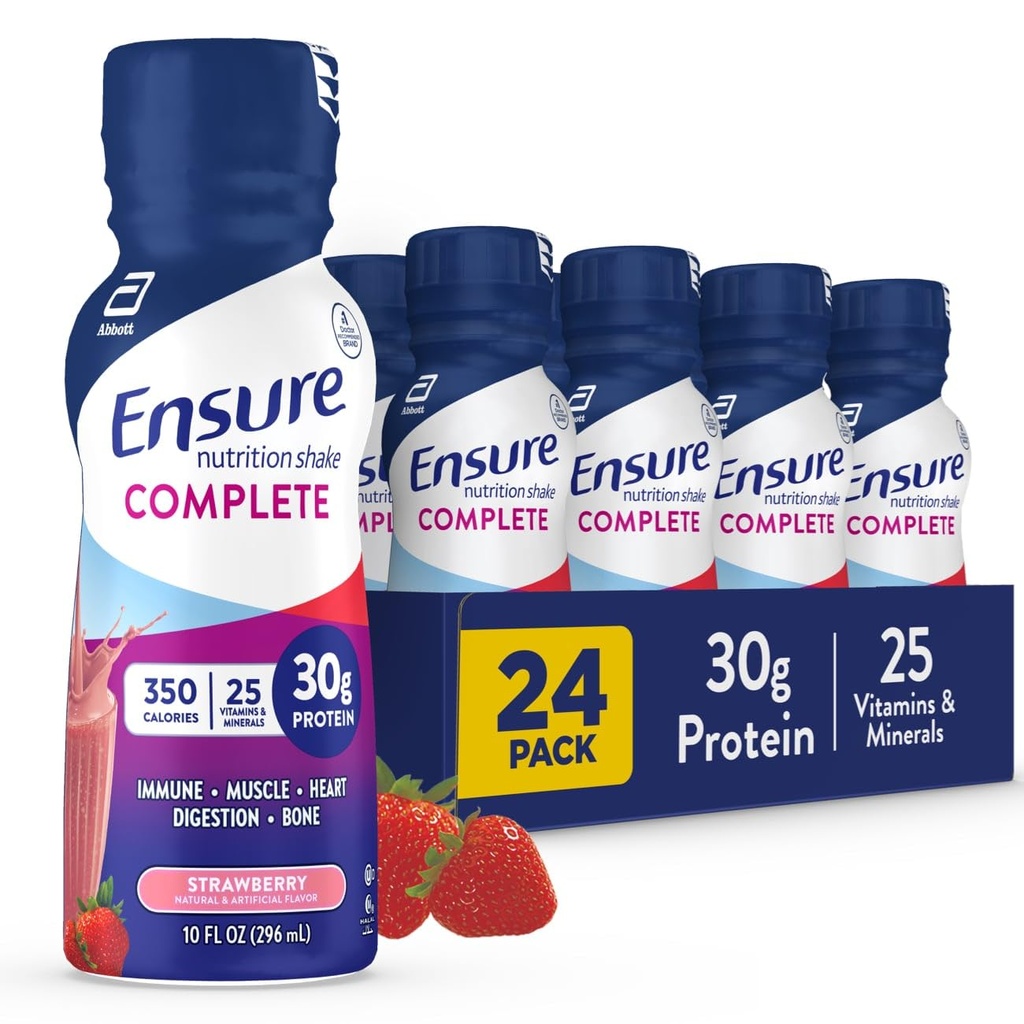 Säkerställ COMPLETE Nutrition Shake med 30g Protein, Immune Health Nutrients, Chocolate och Strawberry Flavors, Packs of 24 (10 fl oz)