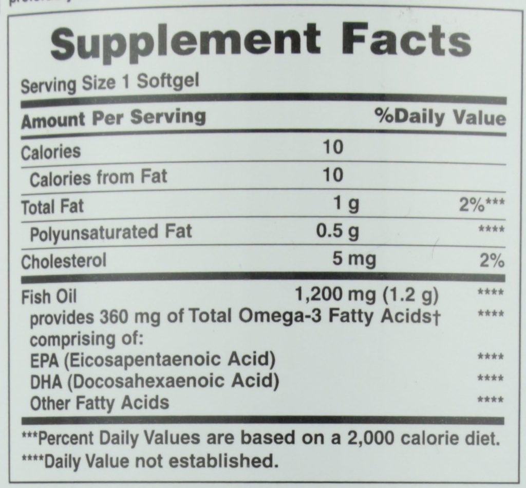 Naturens Bounty Fish Oil, stöder hjärthälsa, 1200 Mg, Rapid Release Softgels, 200 Ct (Pack of 2)