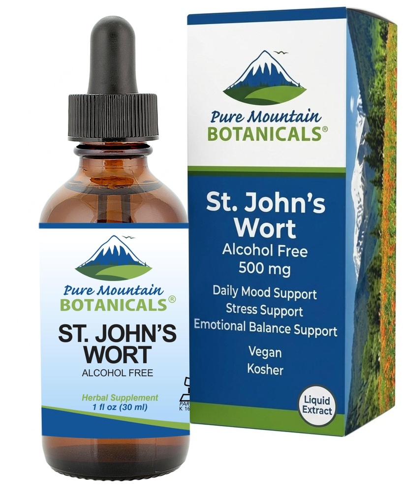 Pure Mountain Botanicals St Johns Wort Tincture - Kosher Liquid St John's Wort Alcohol-Free Extract 500mg Vegan Supplement