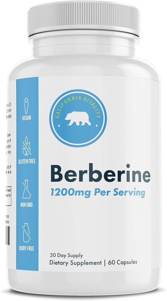 Berberine Supplement 1200mg - 60 Vegan Capsules - Gluten Free, Non-GMO, Dairy Free - 30 Day Supply
