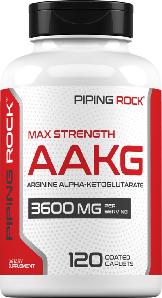 Piping Rock AAKG Supplement | 120 Caplets | 3600 mg | Arginin Alpha-Ketoglutarate Supplement | Nitric Oxide Enhancer | Max Strength | Vegetarian, Non-GMO, Gluten Free