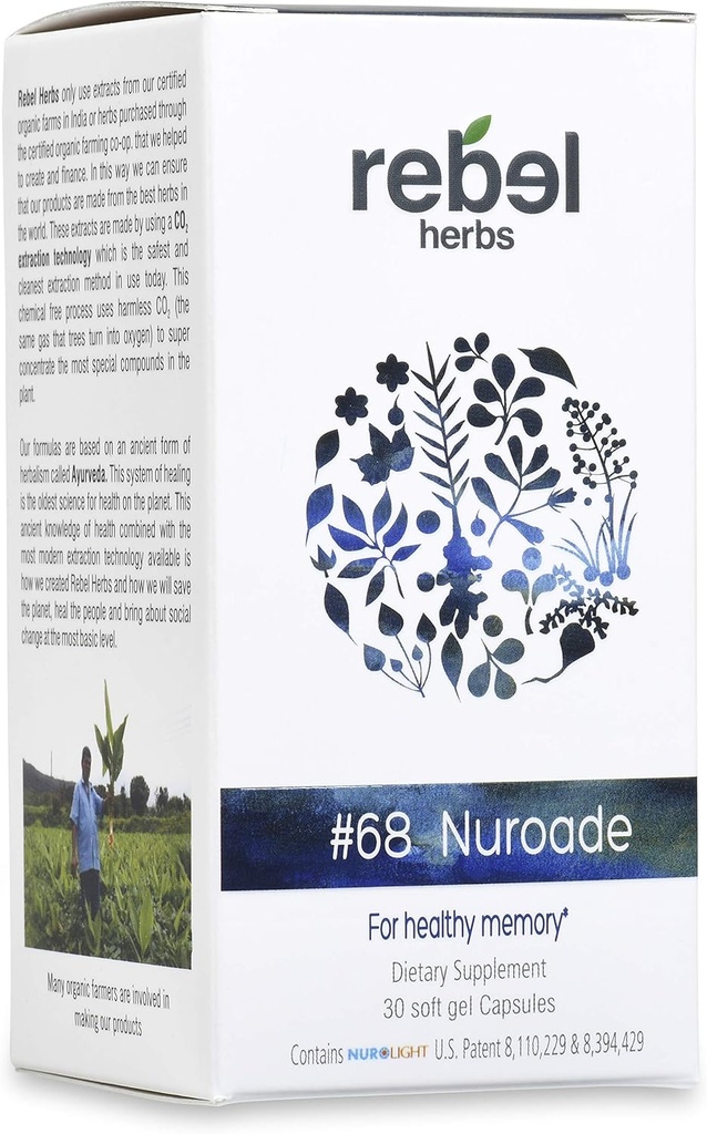 #68 Nuroade Capsules Brain Supplement Nootropics Booster - Förbättra fokus, öka koncentrationen, förbättra minne och klarhet, Mind Enhancement, IQ Förbättring med Bacopa och Celastrus