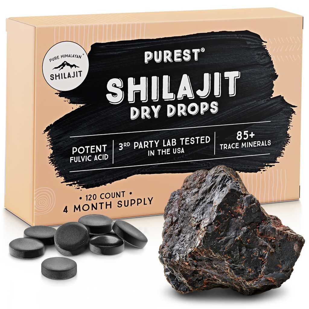 Rena Himalayan Shilajit Dry Drops, 100% ren naturlig Shilajit, Grade A, Max Potency 85 + Clean Trace Minerals & Fulvic Acid för energi, Metabolism & Immune Support Supplement för Män & Kvinnor (120 flikar)