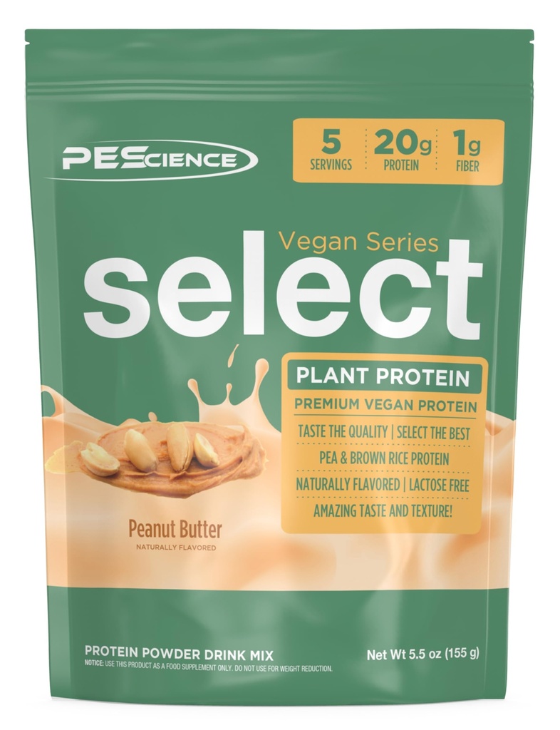 PEScience Välj Vegan Protein Powder, Plant Based Protein Powder, Fantastisk smak, Smidig Textur, Pea och Brown Rice Blend, Dairy Free, Laktosfri, Gluten Free - Peanut Butter Delight, 5 Servings