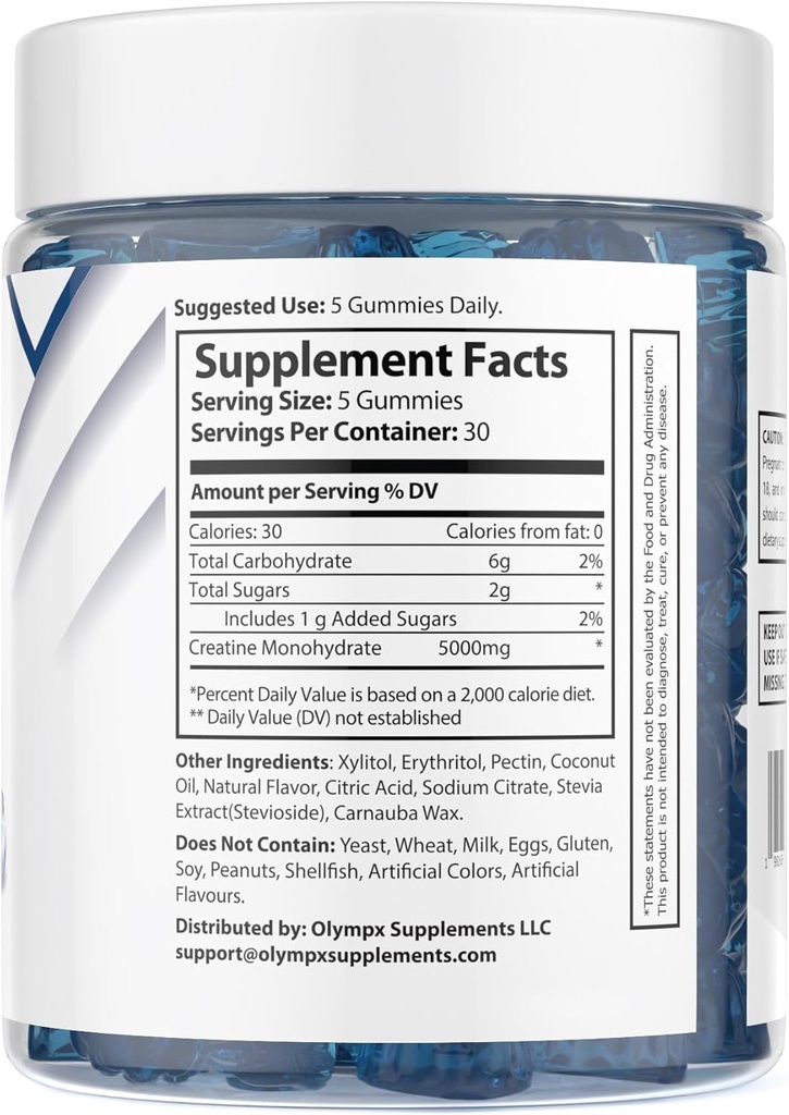 Kreatinmonohydrat Gummies - 30 portioner, 5 g per portion, blåbär (150 greve)
