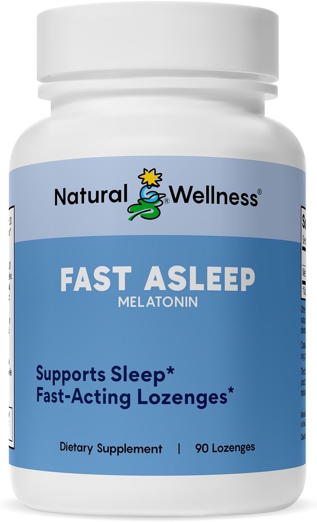 Natural Wellness Fast Asleep - Snabbt fungerande Melatonin Lozenges för Restful Sleep, Relaxation & Jet Lag Relief - Snabbt lösa Cherry Flavor Sleep Aid - Non-Habit Forming, Wake Refreshed - 90 Lozenges