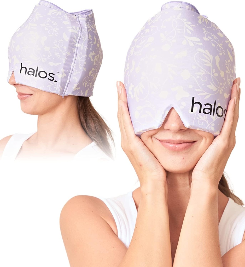 MyHalos® Migraine Relief Cap, 30% Thicker, 2X More Cooling Gel, Stays Colder för längre, Form Fitting Ice Hat, Ice Pack Head Wrap Relief, Tension Headache Relief Cap (Violet)