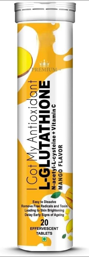 L-Glutathione 600mg med Mango smak | Hjälper till glödande hud, antioxidanter, hudbelysning, pigmentering, | Tan Reduce för män och kvinnor - 20 effektiva tabletter