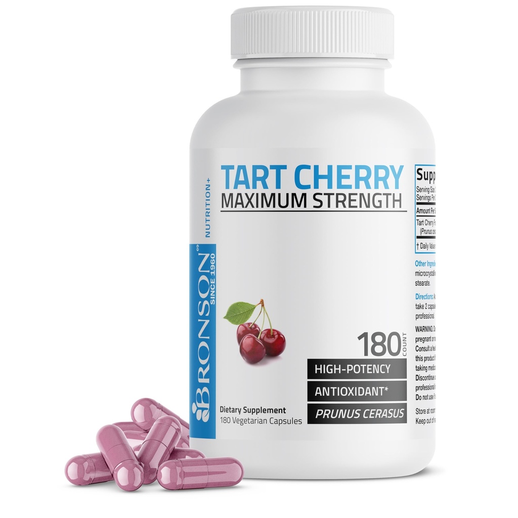 Bronson Tart Cherry Maximum Styrka 7600 mg, 180 vegetariska kapslar (90 portioner)