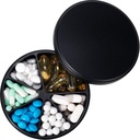 Pill Organizer med 6 Compartments - Heavy Duty Metal Daily Pill Case, Large Pill Container Holder, Waterproof Medication Dispenser Pill Box för vitamin Supplement Medicine Fish Oils, 0.38lb, Black