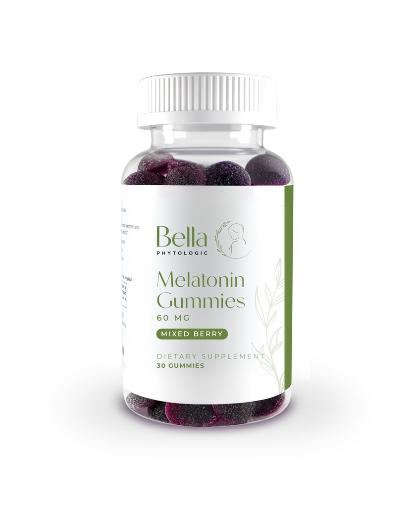 Bella High Dosage Melatonin Gummies | 60mg Per Servering | Naturlig jordgubb, Elderberry & Blueberry smak | Potent Extra Strength High-Dose Formulering