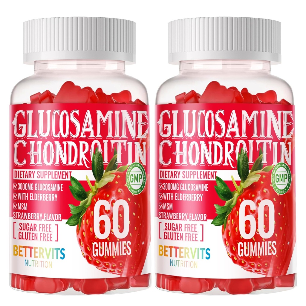 Glukosamin Chondroitin Gummies med MSM & Elderberry Extra Strength - Gemensamt stöd, Antioxidant Immune Support Supplement för vuxna, män och kvinnor. 120 jordgummies