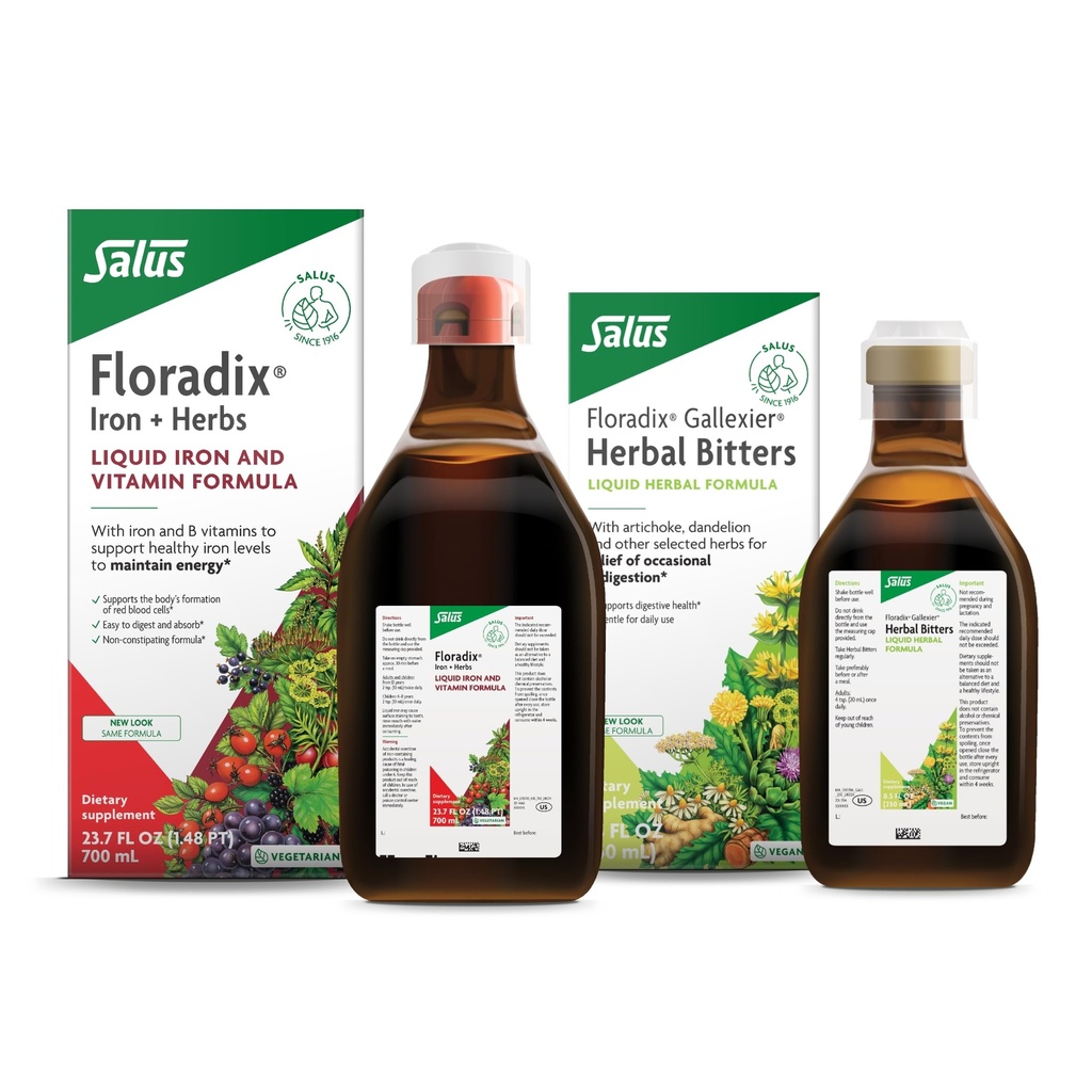 Floradix by Salus Gallexier Herbal Bitters (8.5 oz) & Iron & Herbs (23.7 oz) Bundle - Herbal Bitter for Digestive Support* - Iron Supplement for Healthy Energy Support*