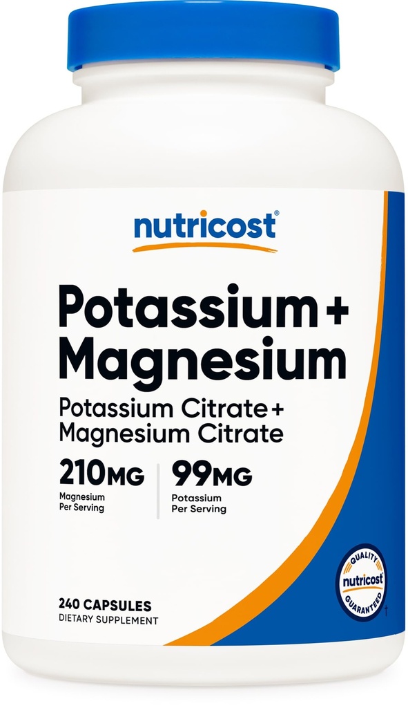 Nutricost Potassium (99 mg) Magnesium (210 mg) Citrates, 240 Capsules - Non-GMO, Gluten Free