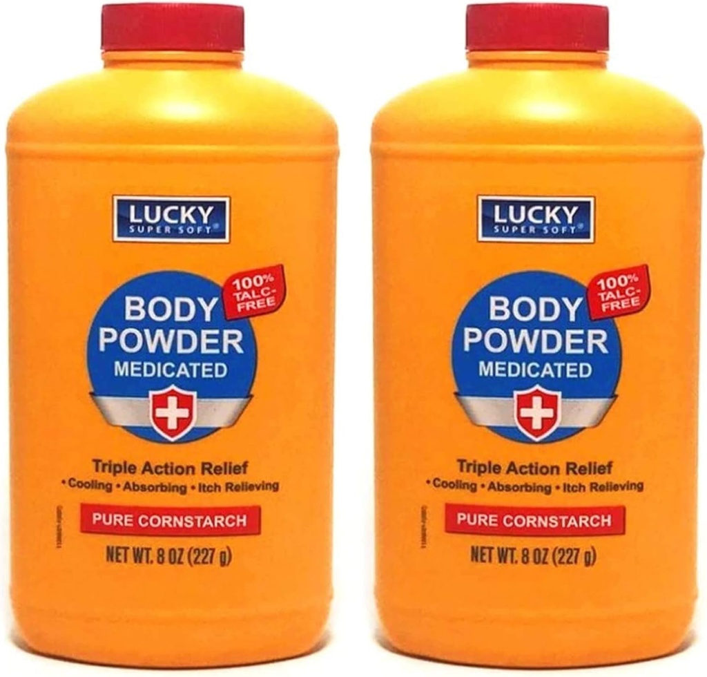 2 pc Body Powder Medicated 8 oz | Triple Action Relief 100% Talc-Free | Body Powder för Body Odor Sweat & Moisture | Medicated Protecting Powder | Anti-Itch | Hudskyddsmedel | Menthol och Zink Oxide