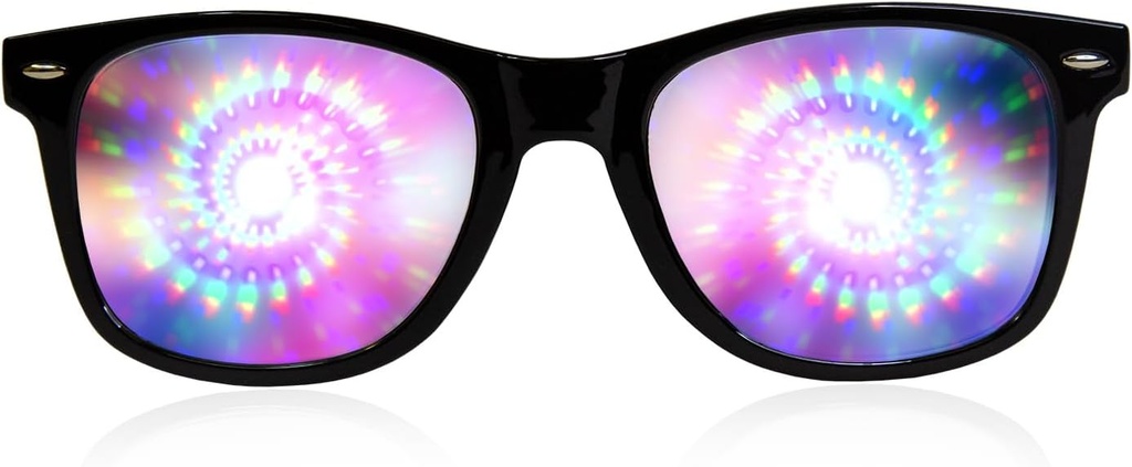 GloFX Black Frame Spiral Diffraction Glasses - Laser Etched för Hypnotic Spiral Light Effects, Flexibel och hållbar för Raves & Festivals