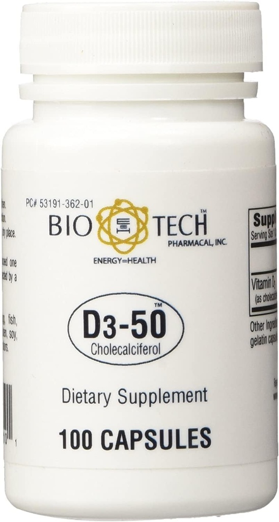 D3-50 50.000iu - Bio-Tech Pharmacal - 100 kapslar - Pack med 2