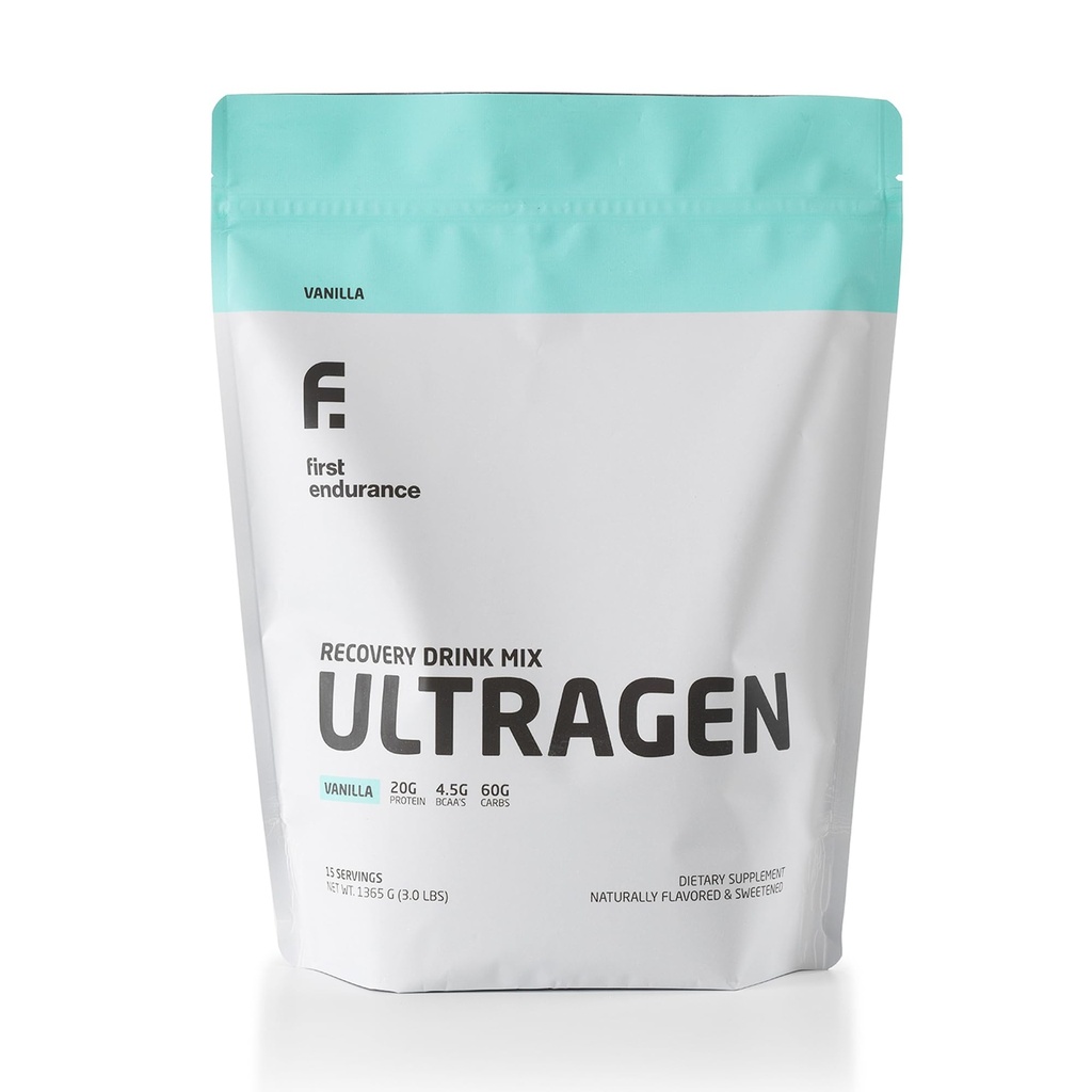 FÖRSTA ENDURANCE Ultragen Workout Recovery Drink Powder, Protein Mix, ökar energi, accelererar återhämtning | Vanilla, 15 portioner