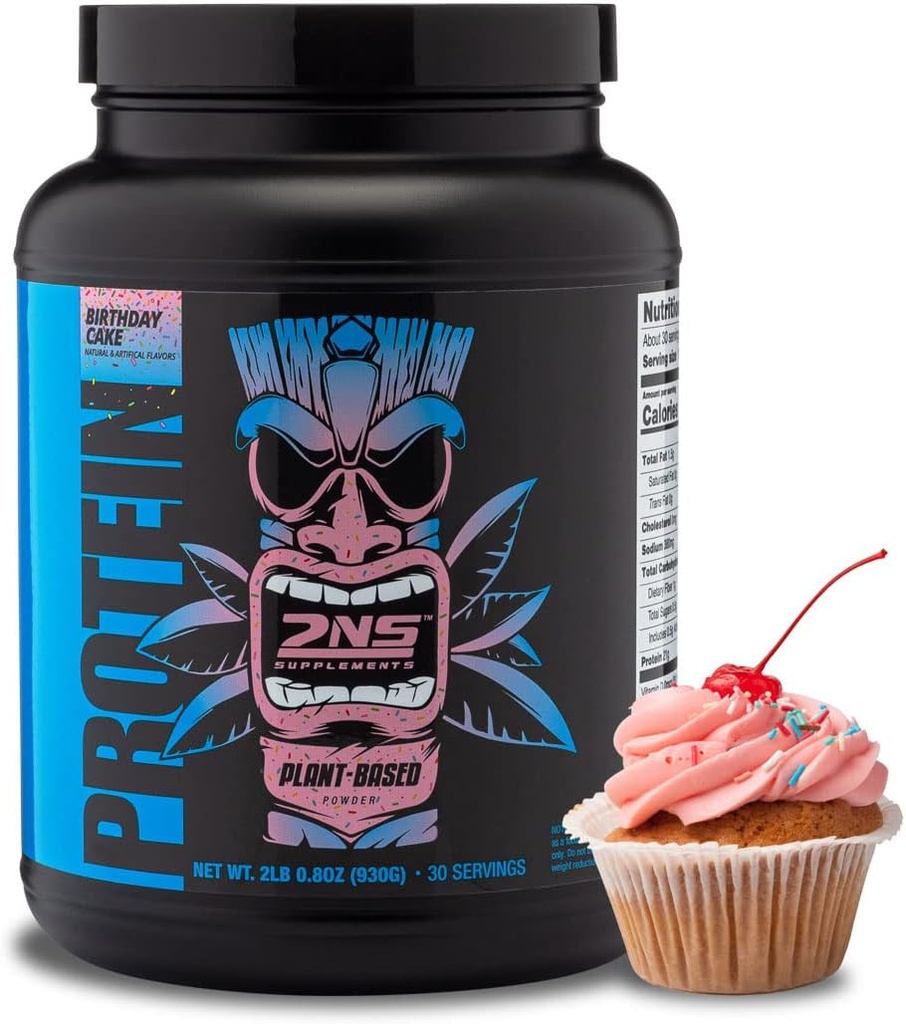 2nd Nature Supplements - Plant-Based Protein, födelsedagstårta, 30 portioner, 2,2 LB - 21G Vegan Protein & EAA för att stödja muskeltillväxt och återhämtning - Inga sockerarer tillagda och tillverkade utan soja, gluten eller GMO