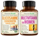 Glukosamin chindroitin gurkmeja + multivitamin för kvinnor 2-flaska tillskottsbindel för henne. hälsosam immunrespons, gemensamt stöd, antioxidantegenskaper