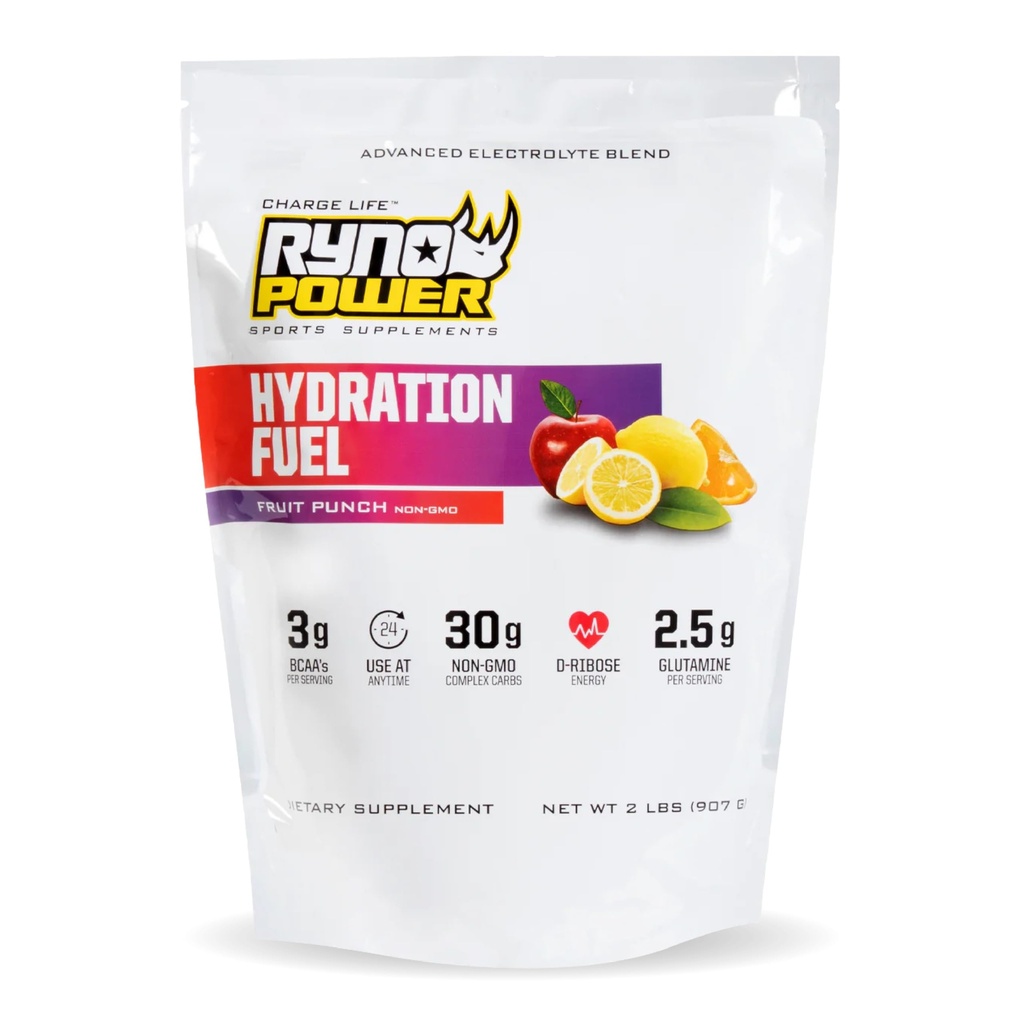 Ryno Power Hydration Fuel Electrolyte Drink Mix 2lb (20 Servings) "Fruit Punch" - Avancerad Electrolyte Formel + BCAA: s - Gluten Free - Hållbar energi och muskelåterställning