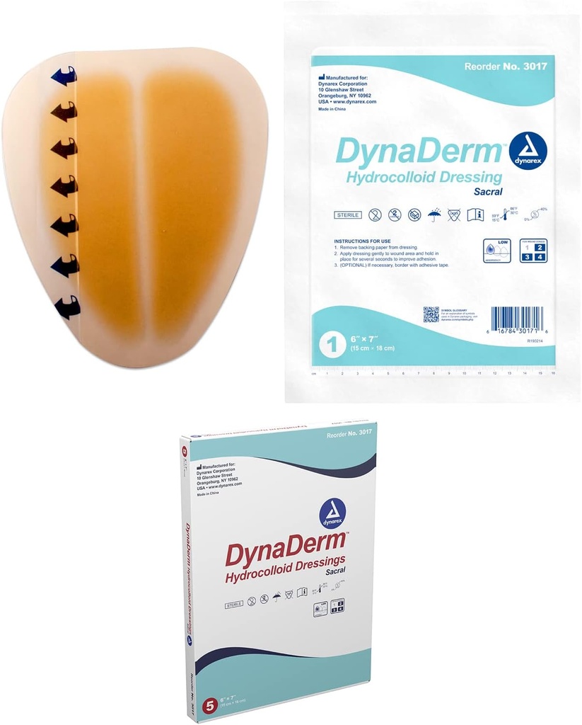Dynarex Dynaderm Hydrocolloid Dressing, Sacral, 6 x 7 tum / 5 räkna