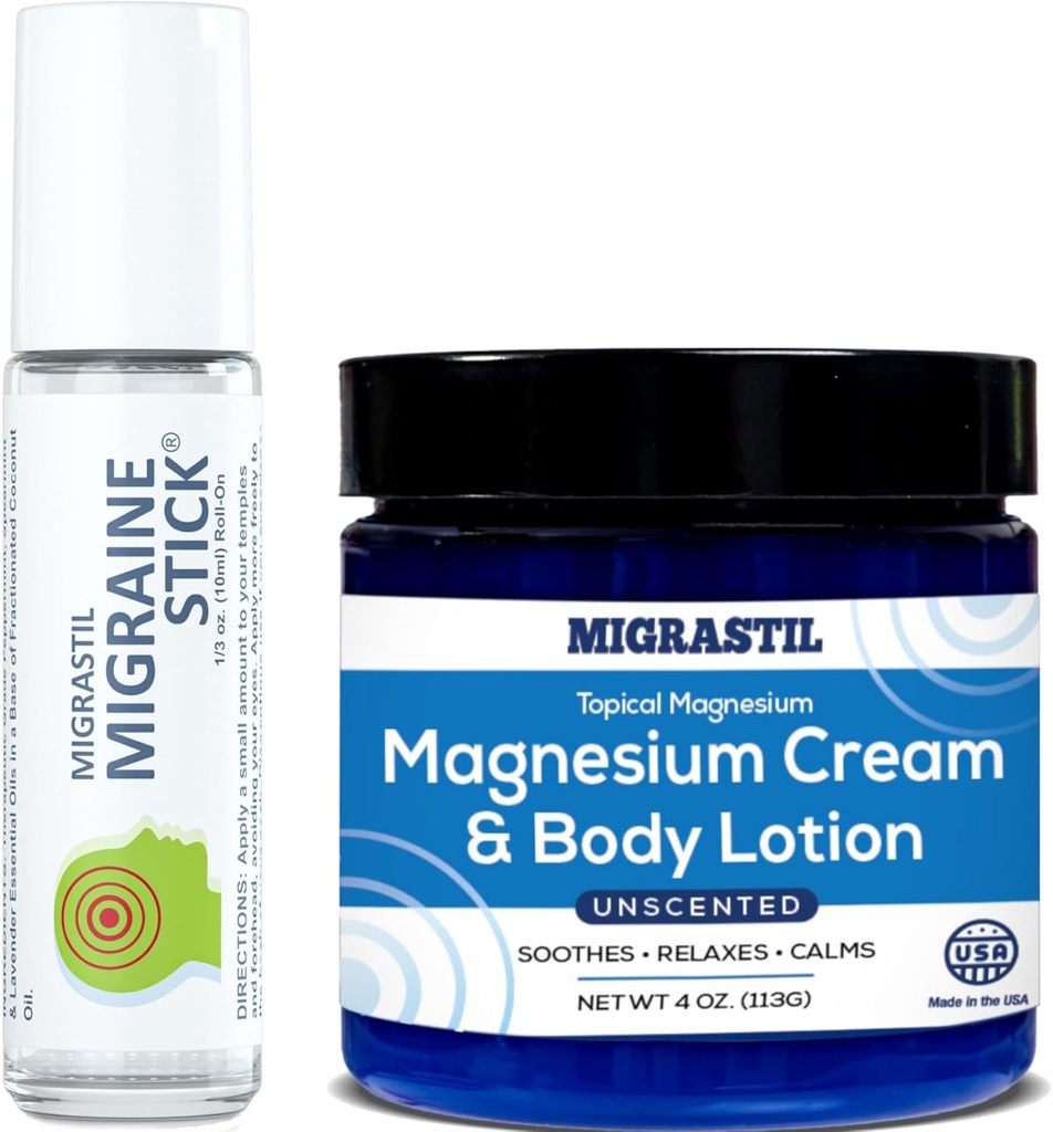 Migrastil Migraine Stick® och Topical Magnesium Cream & Body Lotion Bundle