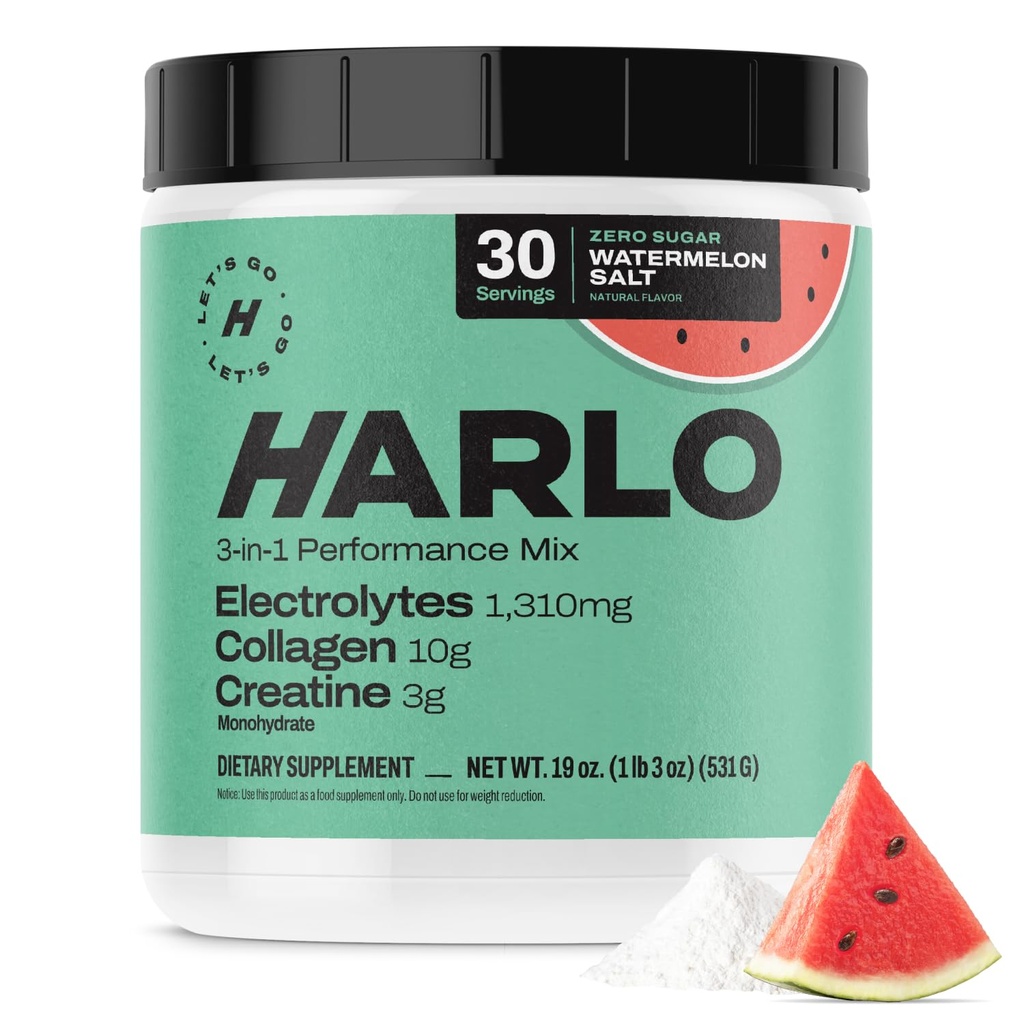 Harlo - Vattenmelon Salt Electrolyte Drink Mix w / Bovine Collagen & Kreatin - Kreatinmonohydratpulver - Energidryckspulver - Pre Workout Powder - Sugar Free Energy Drinks - Post Workout Recovery