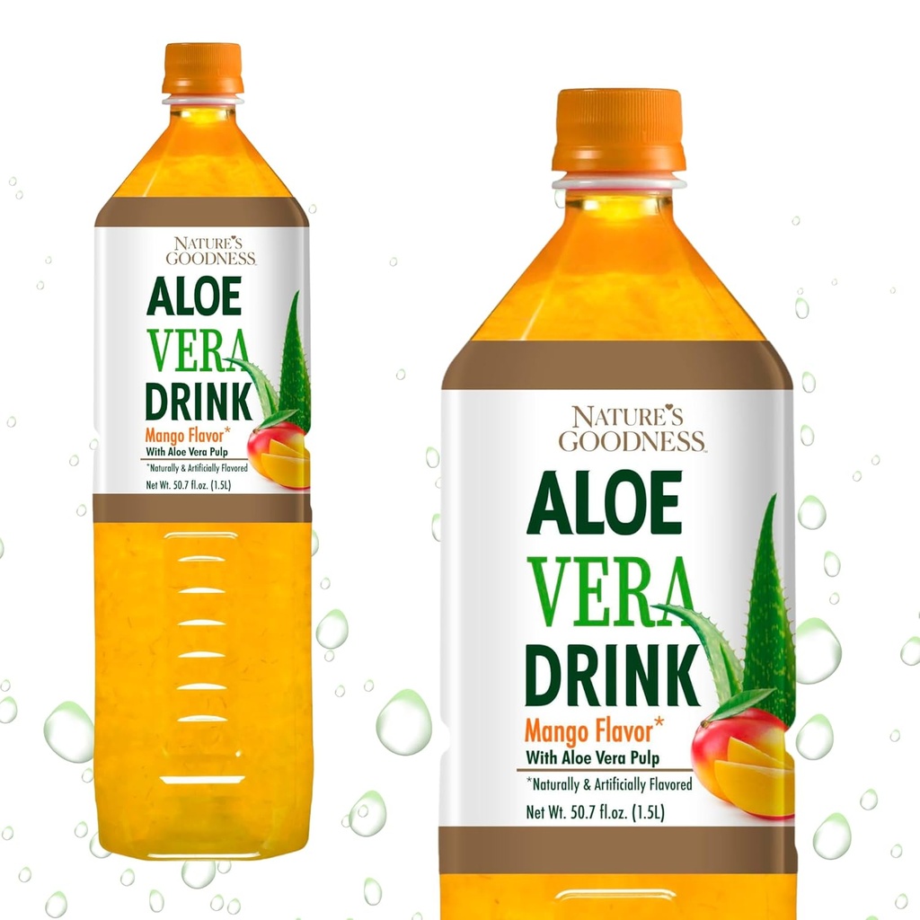 Naturens godhet Aloe Vera Drink med Pulp Mango smak - 50,7 Fl Oz (1,5 L) - Uppfriskande dryck med Real Aloe Vera Juice