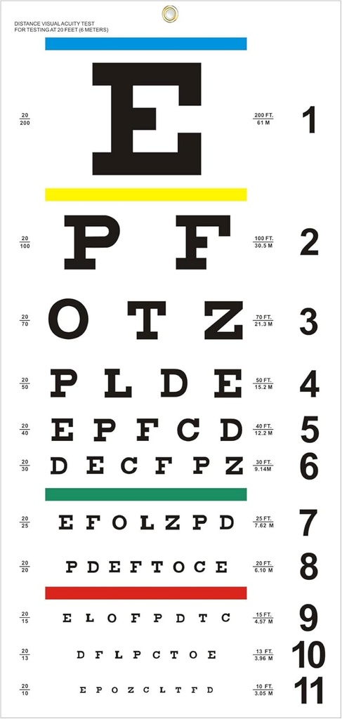 Eye Chart, uppgraderad Snellen Eye Chart för ögonprov 20 Feet, 22x11 Inches Plastic Low Vision Eye Charts Wall Chart med Metal Eyelet för barn Gifts Wall Decoration (20 Feet Test Distance)