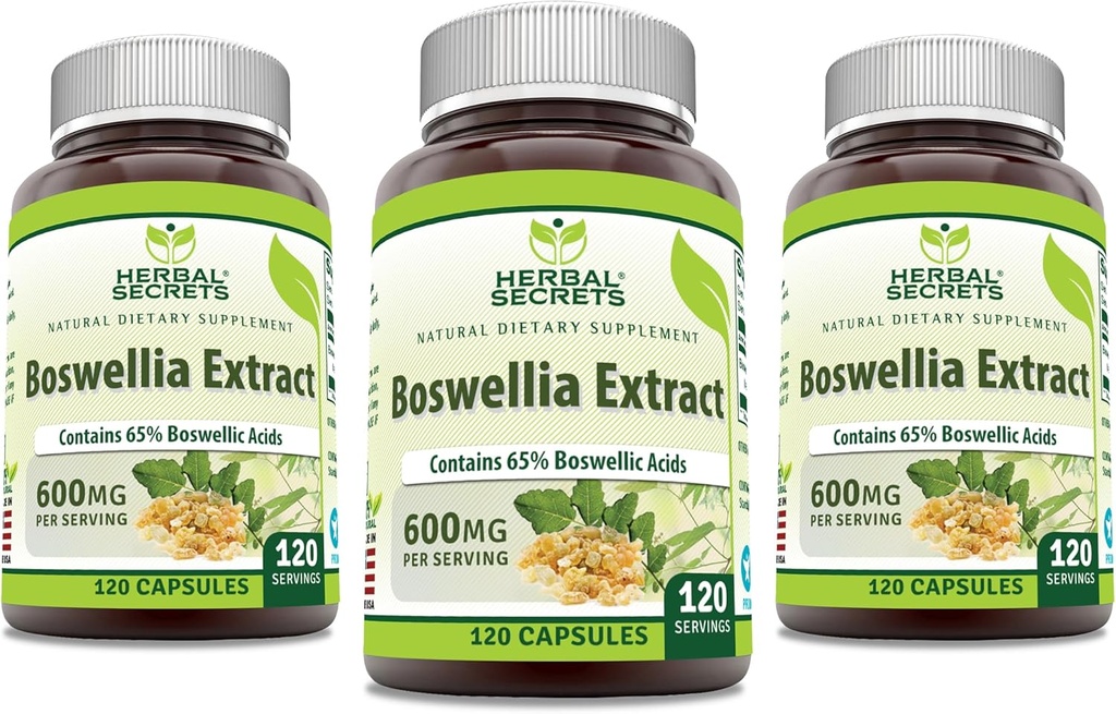 Herbal Secrets Boswellia Serrata Extract (65% Boswellic Acids) 600 mg kapslar Supplement | Non-GMO | Gluten Free (120 | 3 Pack)