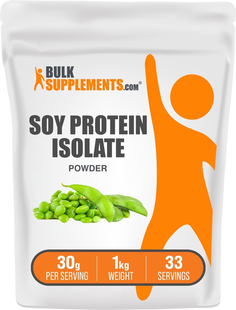 BulkSupplements.com Soy Protein Isolate Powder - Vegan Protein Powder, Unflavored - Pure & Gluten Free, 30g per Servering, 1kg (2,2 lbs) (Pack av 1)